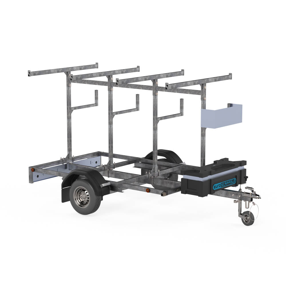Gerüstanhänger 250 für den sicheren Transport von Rollgerüsten – stabile und platzsparende Lösung für Baustellen und Handwerker."