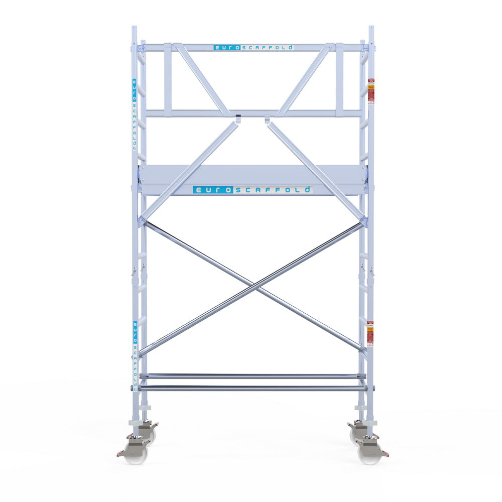 Detailansicht des Profi-Fahrgerüsts 75x190cm – Rollen mit Stahlspindel und Aluminiumrahmen
